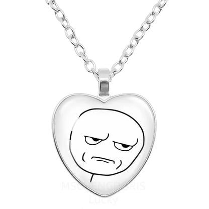 Rage Comic Heart Pendant Necklace | Funny Meme Derp Face Trollface Jewelry Gift