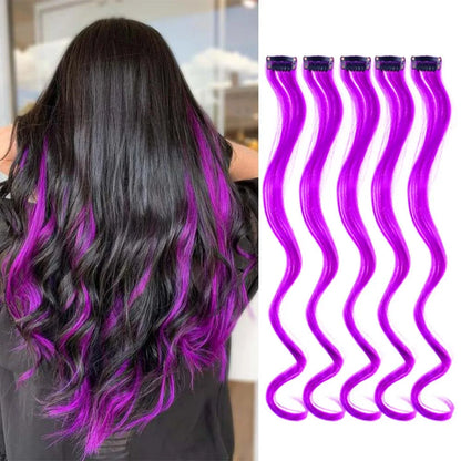 18 Inch Curly Clip In Hair Extensions Set | Colorful Highlight Synthetic Hairpieces