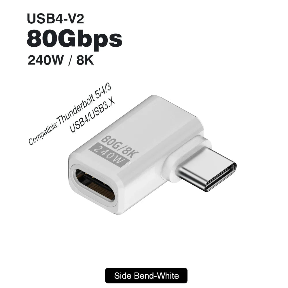 USB4 V2 90 Degree USB-C Angle Adapter | 80Gbps Thunderbolt 5/4/3 Elbow Connector