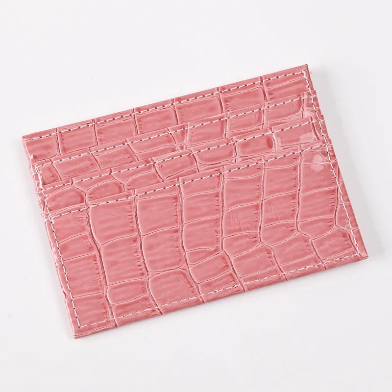Crocodile Candy Color PU Leather Slim Credit Card Holder | Compact Wallet for Women and Men
