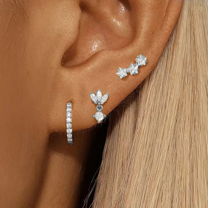3PCS Star Stud Earrings Set | Stainless Steel Zircon Punk Piercing Jewelry for Women