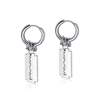 Vintage Razor Hollow Drop Earrings | Stainless Steel Punk Dangle Earrings for Men and Women