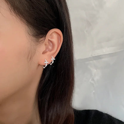 Silver Cross Hoop Earrings for Men and Women | Unisex CZ Crystal Punk Earrings