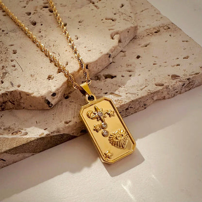 Vintage Gold Pendant Necklace | Hammered Moon Star Stainless Steel Jewelry