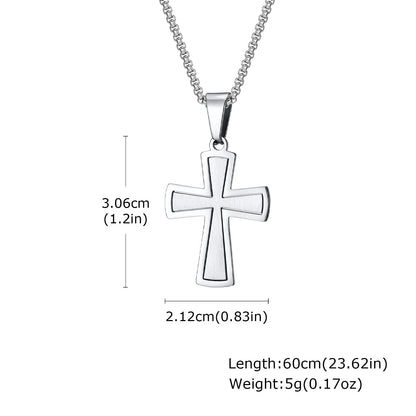 Plain Cross Necklace for Men and Boys | Stainless Steel Silver Tone Religious Jewelry