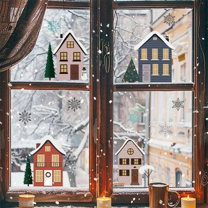 Christmas Houses Window Stickers | Removable Self-Adhesive Xmas Decorations for Home