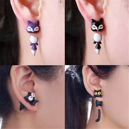 Handmade Polymer Clay Animal Earrings | Cute Dinosaur Cat Dog Stud Earrings for Women