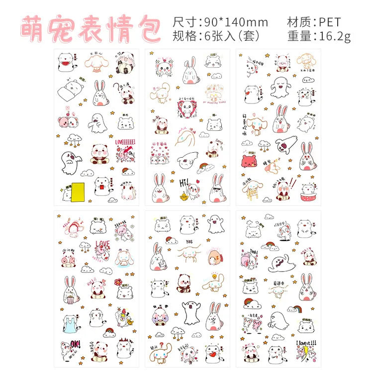 6Pcs Waterproof Cartoon Sticker Set | Cute DIY Decals for Laptops, Phones, and Planners