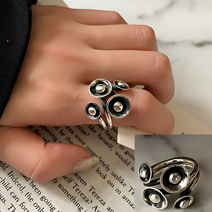 PANJBJ Real 925 Sterling Silver Retro Round Ring | Vintage Fine Jewelry for Women