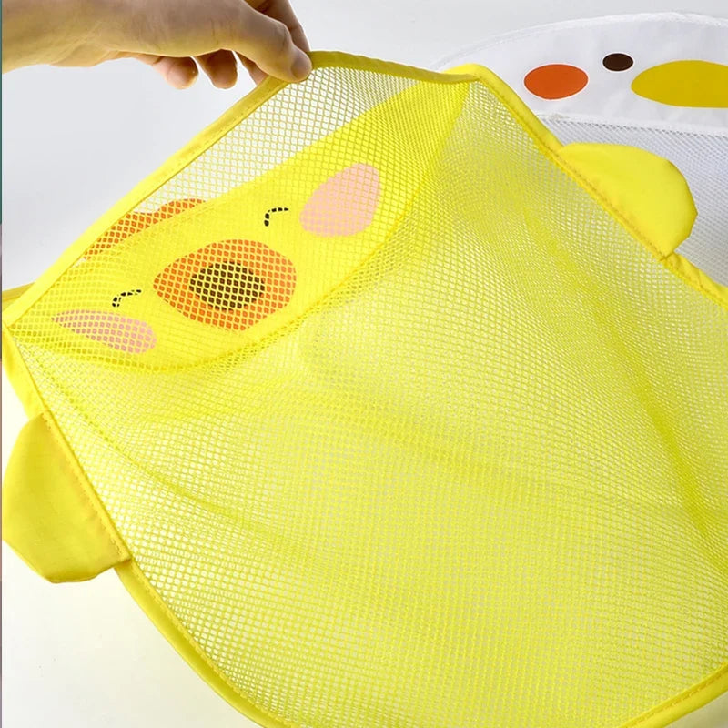QWZ New Cartoon Duck Baby Bathroom Mesh Bag Sucker Design For Bath Toys Kids Animal Shapes Cloth Sand Toys Storage Net Bag
