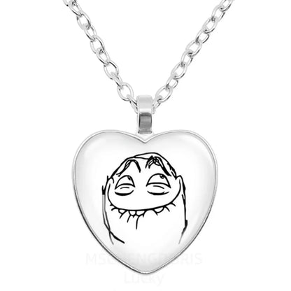 Rage Comic Heart Pendant Necklace | Funny Meme Derp Face Trollface Jewelry Gift