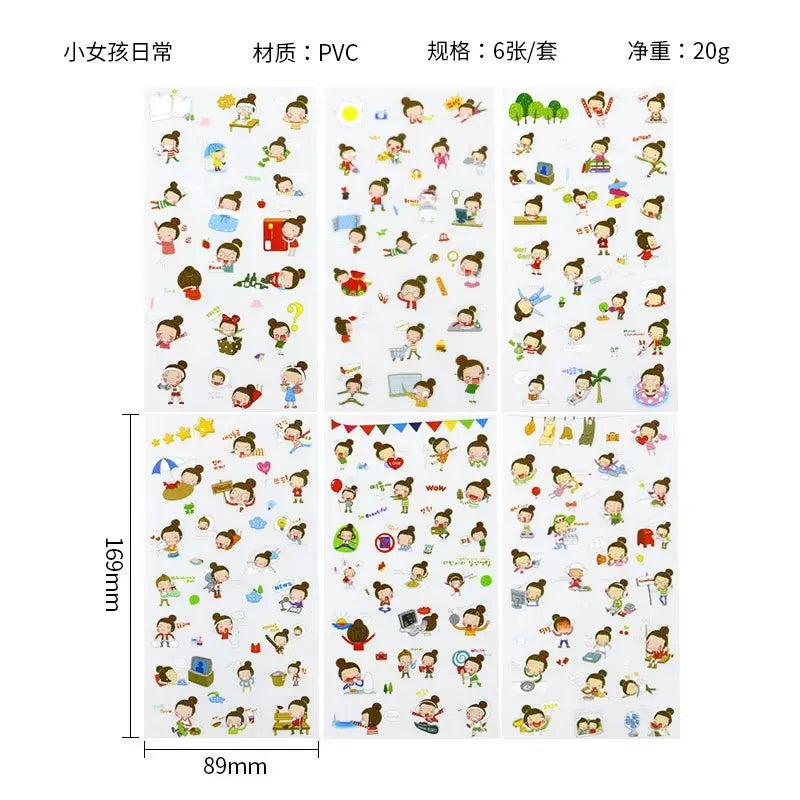 6Pcs Waterproof Cartoon Sticker Set | Cute DIY Decals for Laptops, Phones, and Planners