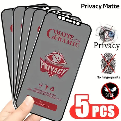 Matte Ceramic Privacy Screen Protector Anti Spy Anti Fingerprint Anti Scratch For iPhone 17 16 15 14 13 12 11 Pro Max 5 Pack