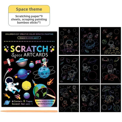 Rainbow Scratch Art Paper Kit for Kids | 9-Piece Magic Drawing Set