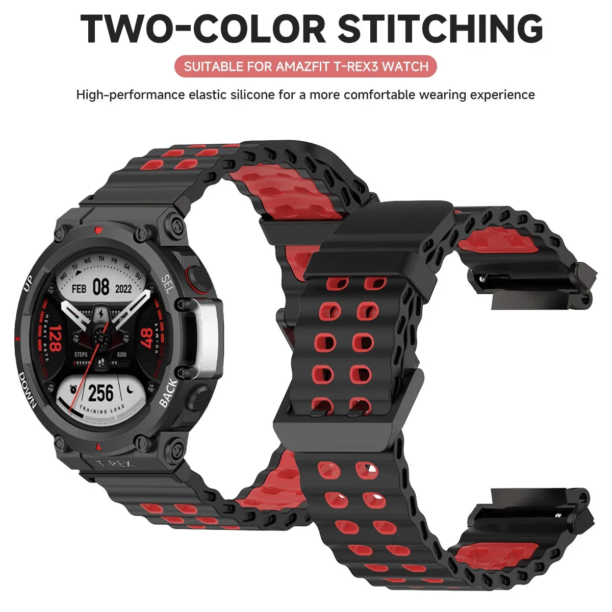 Marine band for Amazfit watch T-rex 3/2/ultra two-tone elastic silicone strap for T-Rex/T Rex Pro breathable sport bracelet