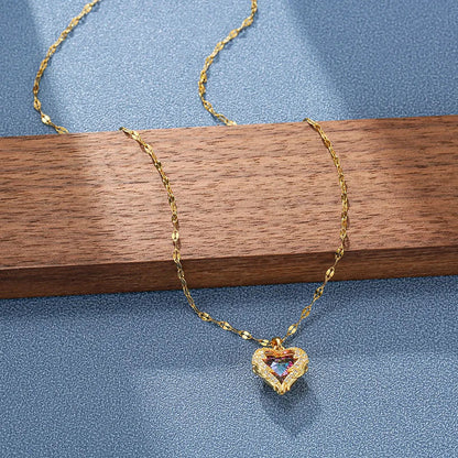 Stainless Steel Crystal Heart Pendant Necklace | Ocean Blue Water-Wave Chain for Women