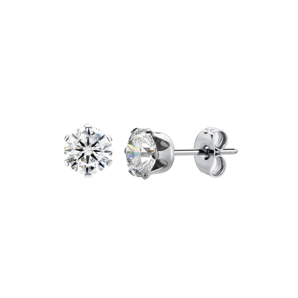 Stainless Steel Cubic Zirconia Stud Earrings Set | 12 Color Hypoallergenic Earrings for Sensitive Skin