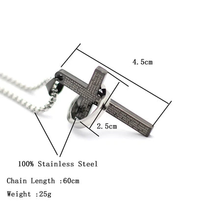 Simple Cross With Circle Pendant Necklace | Stainless Steel Christ Cruz Chain for Men and Boys