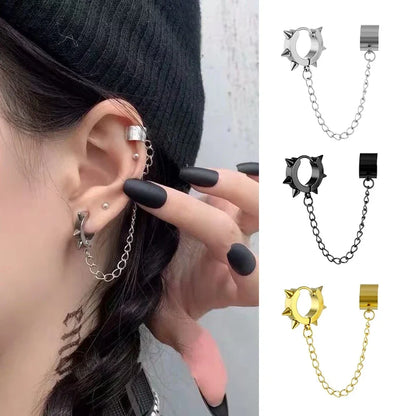 Fashion Punk Cross Pendant Clip Earring | Unisex Metal Chain Tassel Ear Cuff
