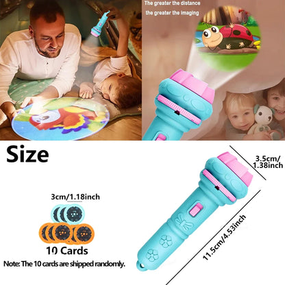 10 Cards Cartoon Projection Flashlight 80 Patterns Creative Children Flashlight Toy Projector Baby Toys Bedtime Story Book Toy