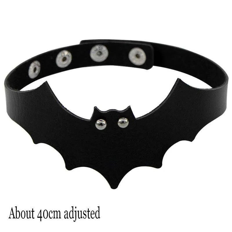 Gothic Bat Heart Lock Punk Choker | Black Leather Collar Necklace