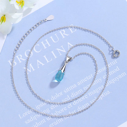 925 Sterling Silver Water Drop Crystal Pendant Necklace | Fine Jewelry Gift for Women