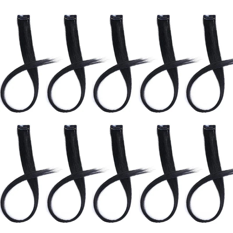 10pcs 22Inch Synthetic Long Straight Hair Extensions Clip in Colored Party Highlights Hairpieces for Women Kids Girls