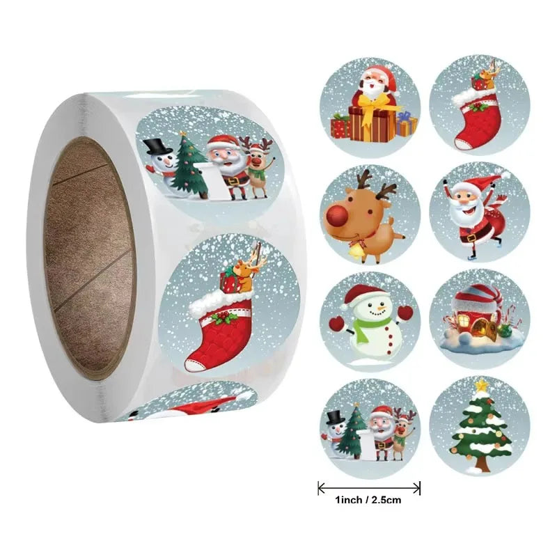 Merry Christmas Stickers | Round Roll Sticker Pack for Gift Wrapping and DIY Crafts