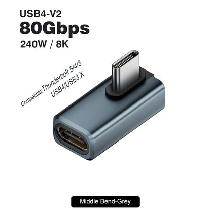 USB4 V2 90 Degree USB-C Angle Adapter | 80Gbps Thunderbolt 5/4/3 Elbow Connector