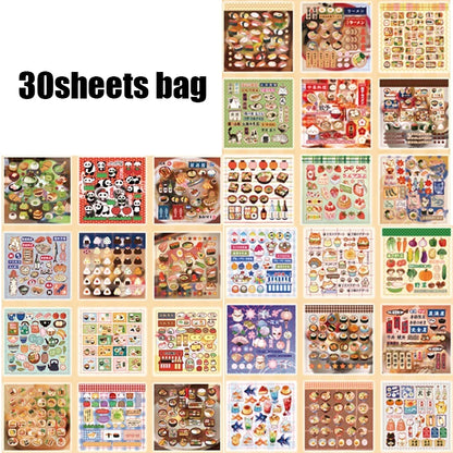 30pcs Japanese Vintage Food Theme Die-Cut Sticker Set | DIY Scrapbooking and Journaling Kit