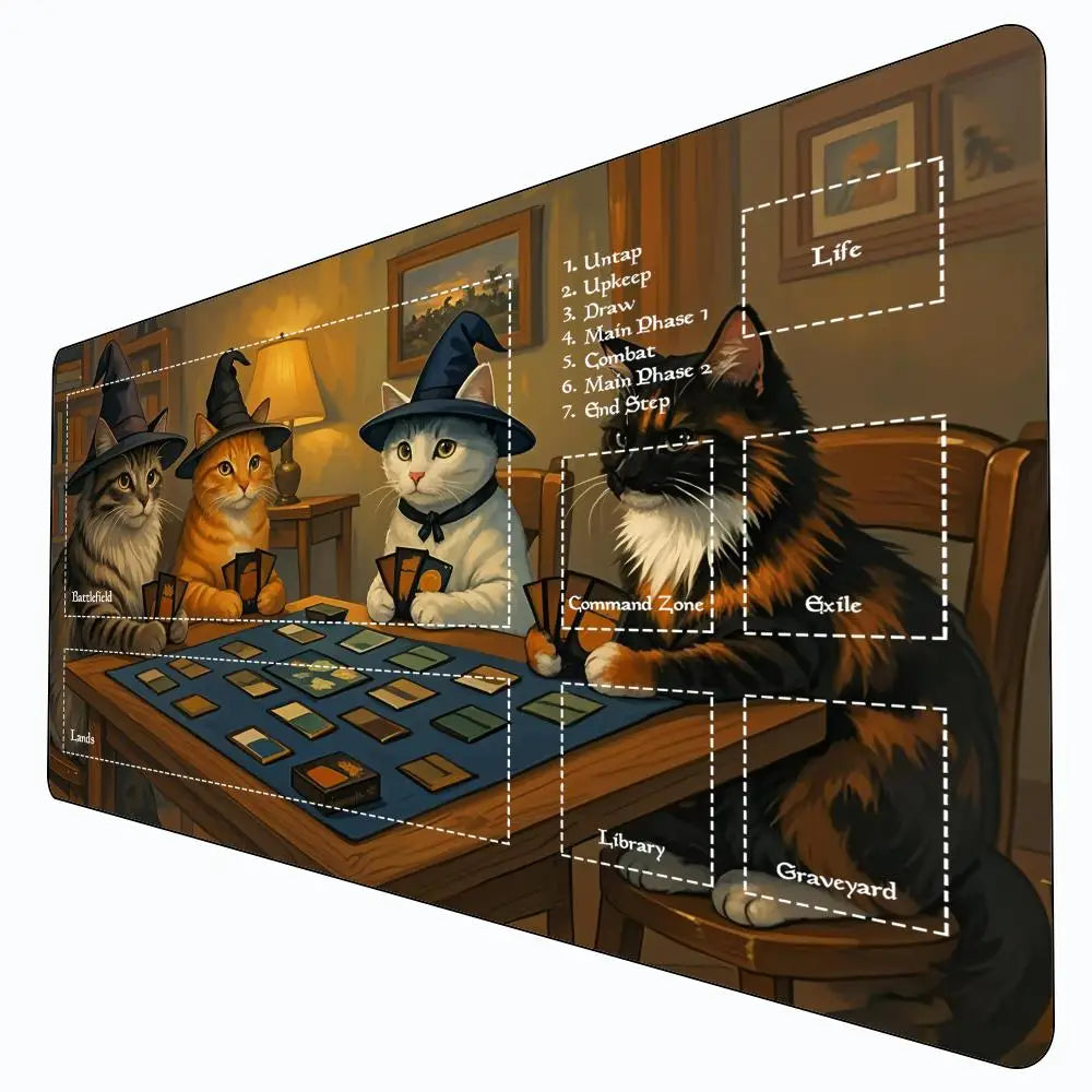 Cat Wizard Design Mouse Pad Card Game Mat Large Szie Computer Offices Mousepad XXL Anti-slip for Card Trading Cards Desk Mats