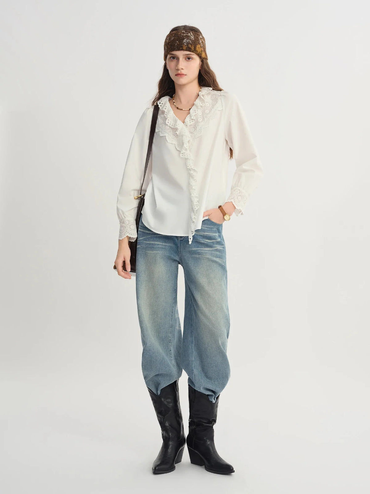 Elegant White Lace Stylish V-Neck Shirt