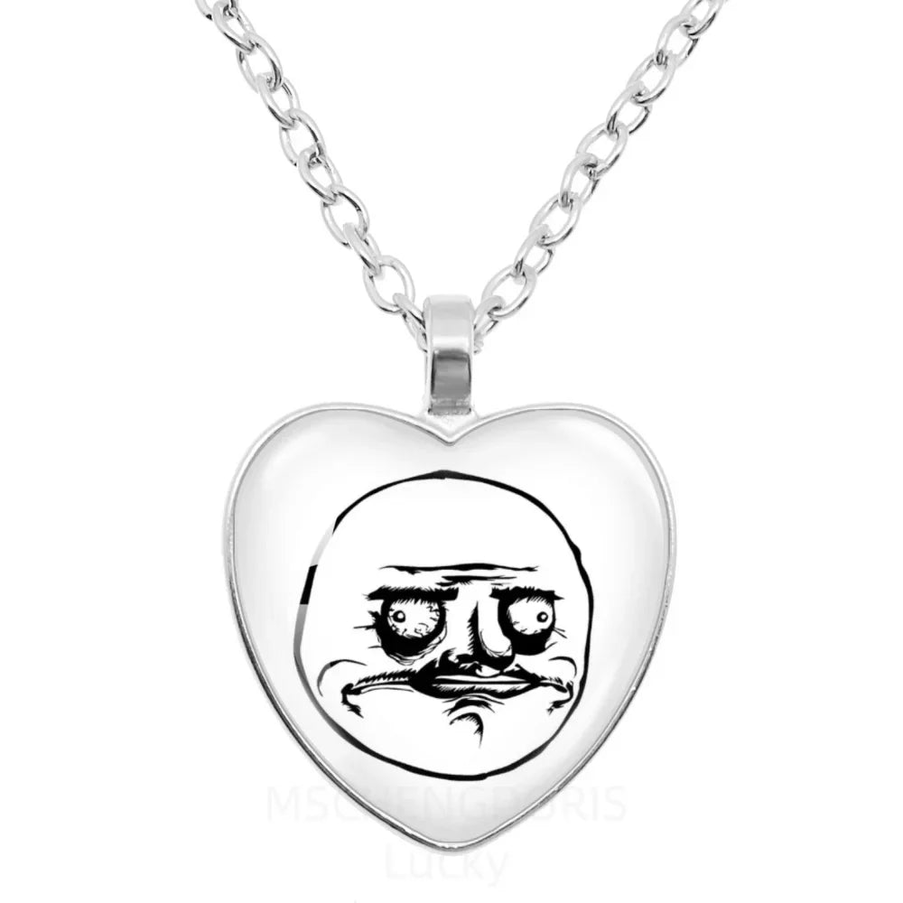 Rage Comic Heart Pendant Necklace | Funny Meme Derp Face Trollface Jewelry Gift