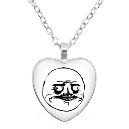 Rage Comic Heart Pendant Necklace | Funny Meme Derp Face Trollface Jewelry Gift