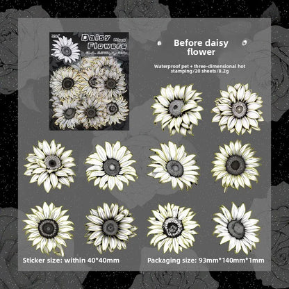 20pcs Flowers Gold Foil Stickers Set | PET Stickers Pack for Scrapbooking, Junk Journals, and Collage Album Decoration