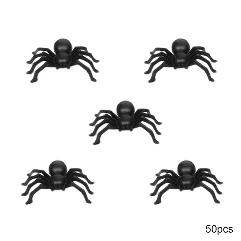 50pcs Halloween Spiders Decorations Small Black Plastic Spiders Haunted House Spider Decoration Simulation Tricky Toy