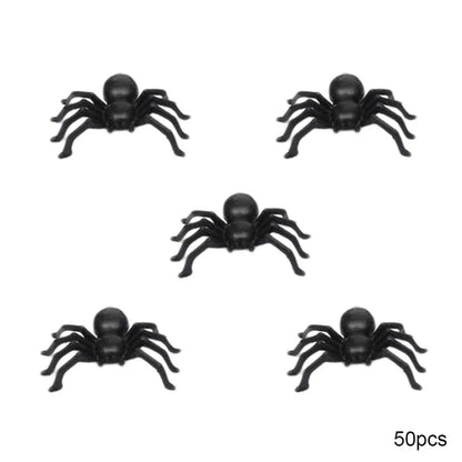 50pcs Halloween Spiders Decorations Small Black Plastic Spiders Haunted House Spider Decoration Simulation Tricky Toy