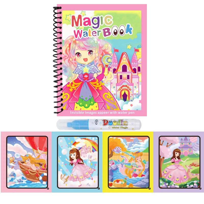 Cartoon Watercolor Painting Magic Book | Mess-Free Reusable Water Drawing Pad for Kids