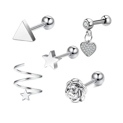 5PCS Heart Tragus Piercing Stud Earring Set | Small Lobe Stud Earrings Cartilage Piercing Helix Jewelry Barbell Stud Piercing Lot