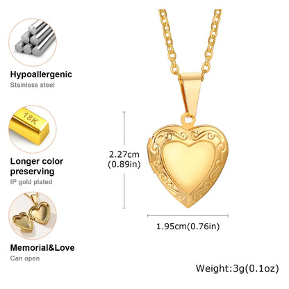 Gold Heart Locket Necklace with Photo Frame | Stainless Steel Jewelry for Women