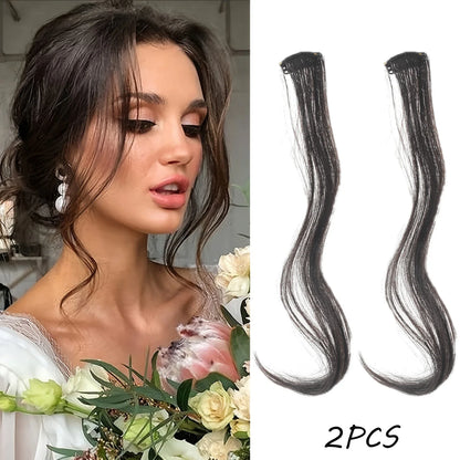 2PC Curly Bangs Clip-On Hair Extensions | Wavy Side Fringe with Invisible Clips