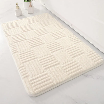 Thick Striped Absorbent Floor Mat – Non-Slip Cotton Velvet Bathroom Rug