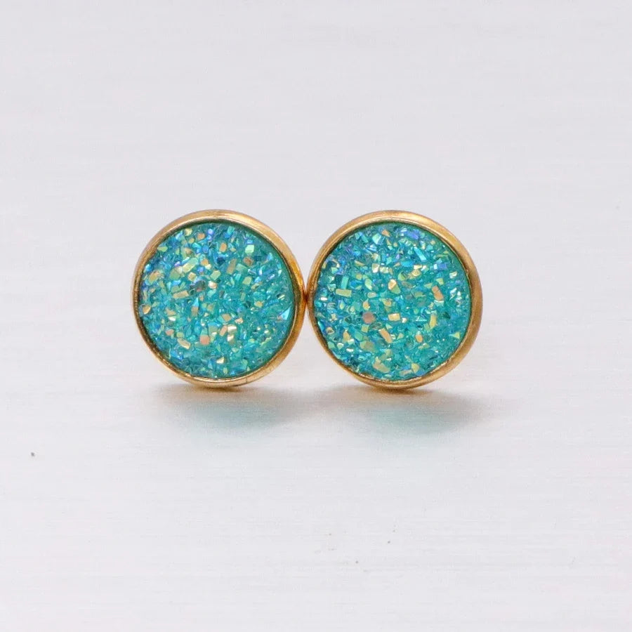 Glitter Resin Stud Earrings Set | Colorful Stainless Steel Jewelry