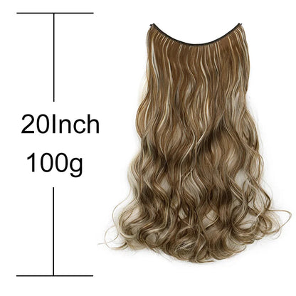 20 Inch Curly Fish Line Hair Extension | One Piece No Clip Synthetic Hair Piece