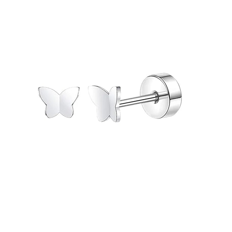 Stainless Steel Crystal Stud Earrings Set | Star Heart Butterfly Cartilage Tragus Helix Piercing Jewelry