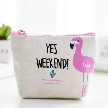 Korean Square Flamingo Coin Money Pouch | Small Canvas Zipper Wallet for Students
