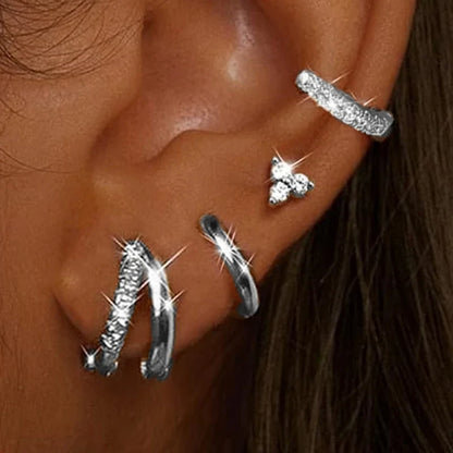 4PC Chain Huggie Earring Set | Flower Tragus Hoop Earrings for Women