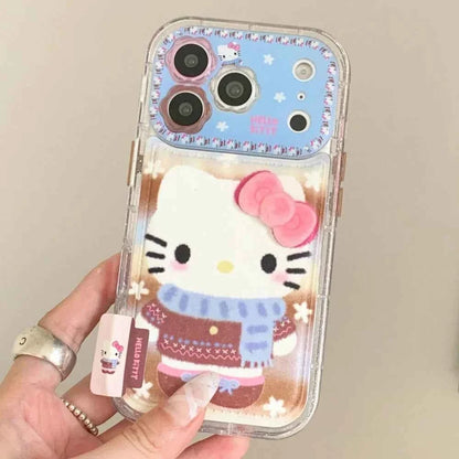 Luxury Cute Flower Lens Leather Scarf KT Case Phone Case For iPhone 17 Pro Max 16 Pro Max 15 Pro 14 Pro Max 13 Shockproof Cover