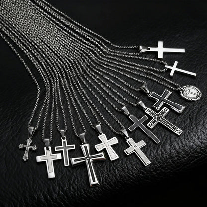 Plain Cross Necklace for Men and Boys | Stainless Steel Silver Tone Religious Jewelry