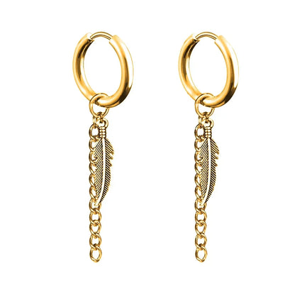 2pc Punk Cross Feather Stud Earrings | Unisex Stainless Steel Hoop Earrings